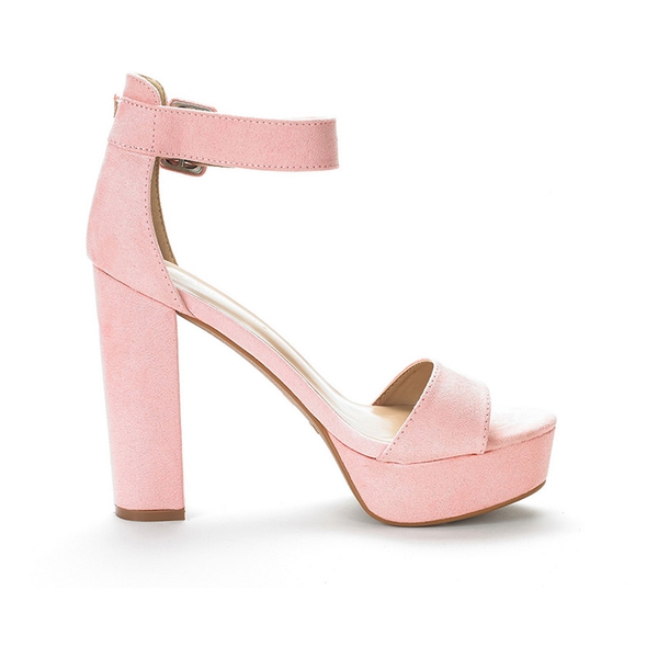 Chunky High Heel Platform Sandals - PINK SUEDE - 1